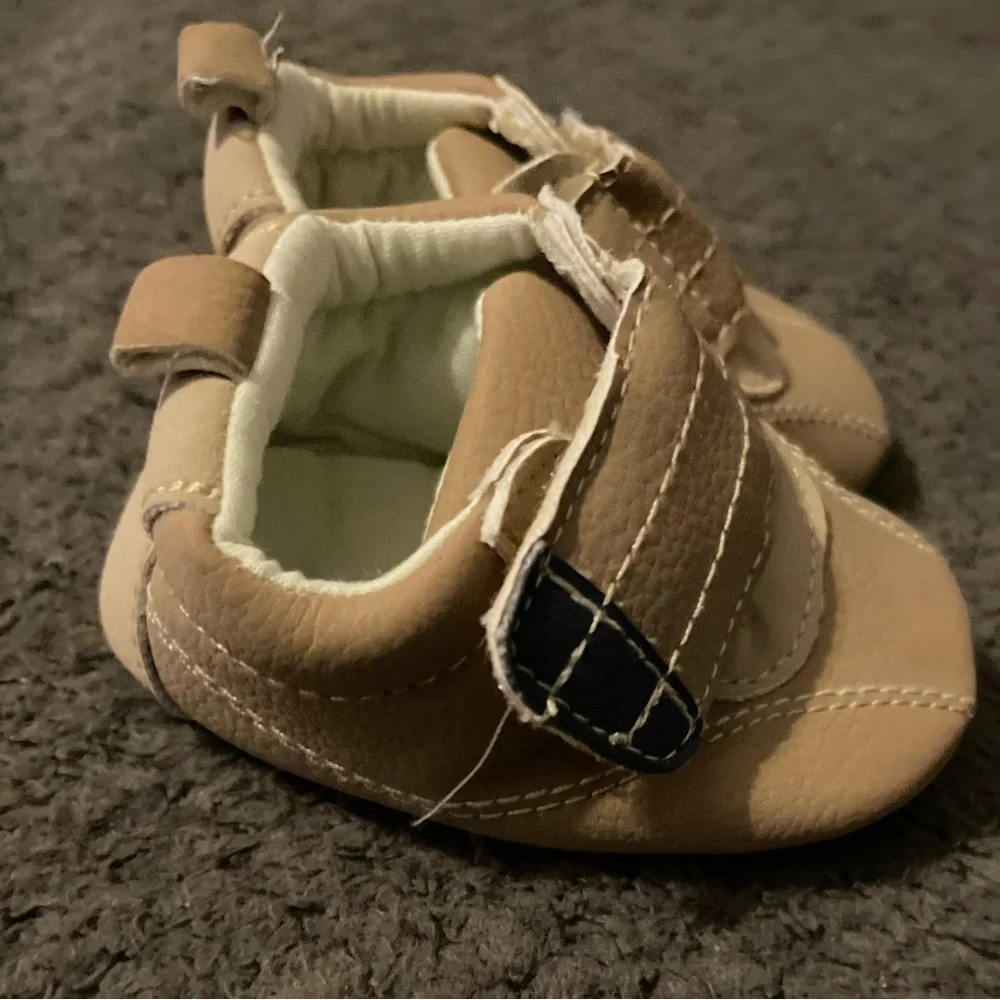 Newborn Tan Baby Shoes with Velcro Straps